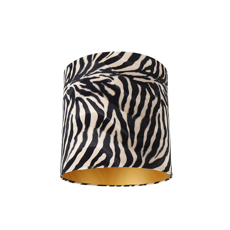 QAZQA Velours lampenkap zebra dessin 40/40/40 met gouden binnenkant