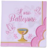 Graziano, Papieren servetten voor doop, roze, verpakking met 20 servetten, formaat 33 x 33 cm, snoepbuffet party