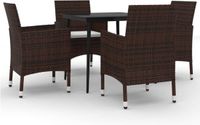 vidaXL 5-delige Tuinset met kussens, poly rattan en glas, bruin