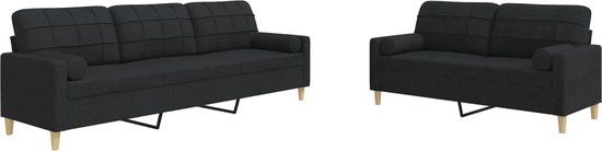 vidaXL 2-delige Loungeset met sierkussens stof zwart