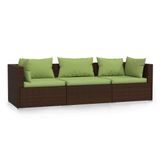 vidaXL Bank 3-zits met kussens poly rattan bruin