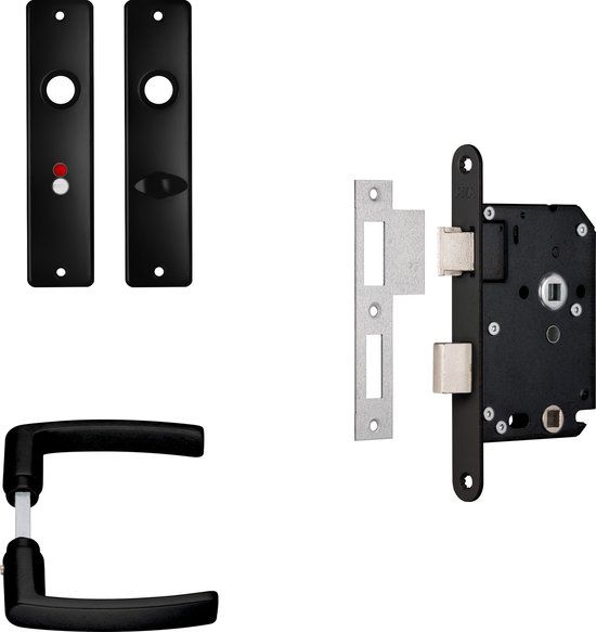 AXA Binnendeurbeslag set (Edge) Zwart - Kruk (model Blok) op schild voor toilet/badkamer TL63-8
