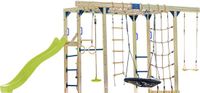 AXI Boris Klimtoestel Bruin met Schommels en Trapeze – Limoen groene Glijbaan – Monkey Bars en Klimnetten – Duikelstang – Diverse Ladders
