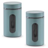 Zeller Voorraadpot - 3x - met venster - eucalyptus groen - 900 ml - D10 x H18 cm