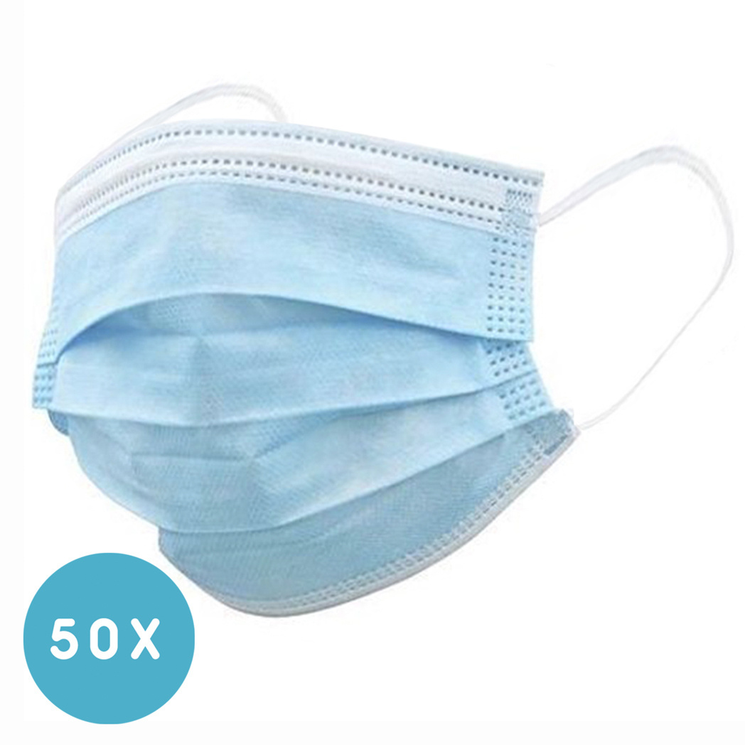 - wegwerp mondkapje met elastiek voor volwassenen - 50 Pack - Blauw