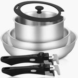 Aluminium set de cuisson avec construction triple couche - Set de cuisine pour 2 personnes - Convient pour la maison et le camping - 85-115 cm - Argent