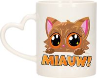 Bellatio decorations Koffie/Thee Mok - Poes/Kat - Miauw - Oranje - Hartjes Oor - Keramiek