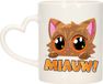 Bellatio decorations Koffie/Thee Mok - Poes/Kat - Miauw - Oranje - Hartjes Oor - Keramiek