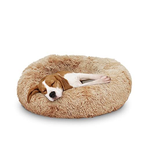 MediaShop Peaceful Pooch M Pluizig hondenbed, 76 cm diameter, opvouwbaar, in verschillende maten, kattenbed, wasbaar, uitneembare bekleding, ontspant gewrichten en spieren, anti-slip noppenbodem