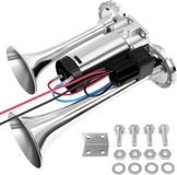 OEM Stroom Commerce B.V. Geschikt voor GA-J618 Auto Hoorn, 120 DB Air Hoorn Super Luide Auto Hoorn, Dubbele Tube Truck Hoorn met Compressor, Airhorn voor 12V Truck Trein Auto Schip Motorfiets enz. (Zilver)