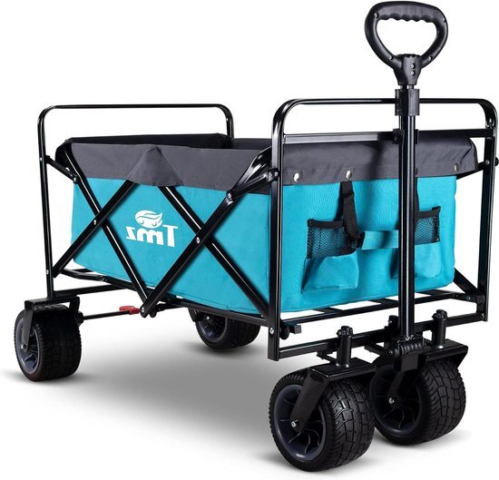 Opvouwbare bolderkar met voetrem - inklapbare tuinwagen - handwagen trolley - 120 kg capaciteit - turquoise Grote handwagen