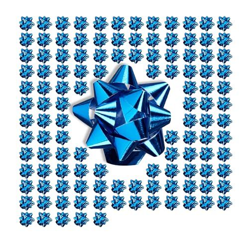 Relaxdays cadeaustrikken set van 100, zelfklevend, strikken voor verjaardagen of Kerstmis, ster, Ø 5 cm, in het blauw