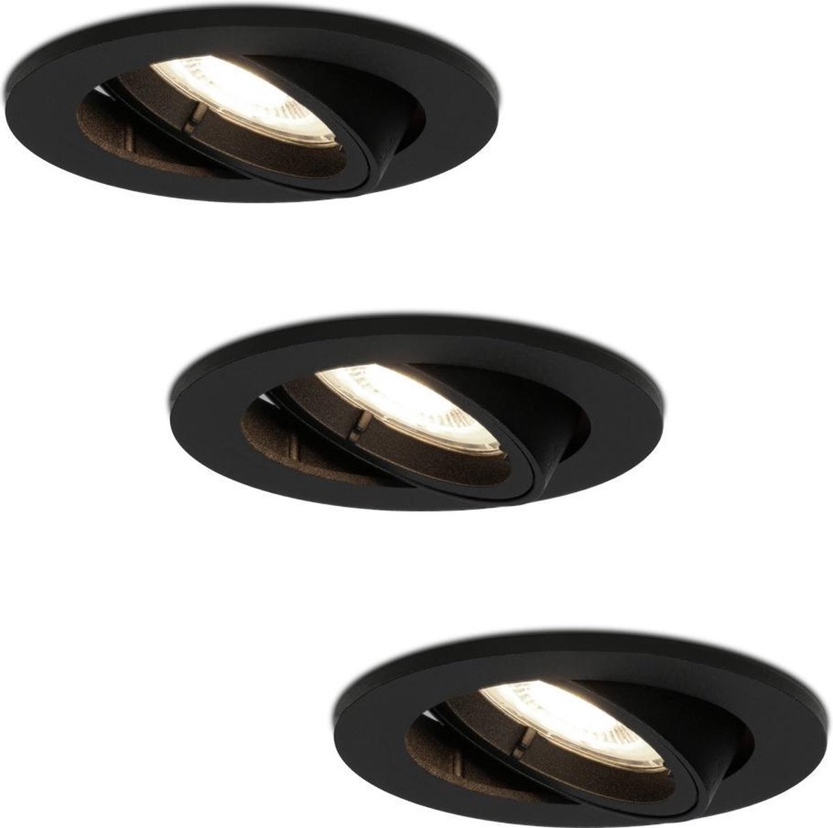 HOFTRONIC 3x Oslo - LED Inbouwspots - Zwart - Dimbaar en kantelbaar - GU10 - Voor woonkamer, gang en slaapkamer - IP20 - Rond Ø80 mm - 4000K Neutraal wit - 5 Watt - 400 lumen - Spotjes verlichting