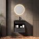Meuble sous vasque suspendu 51 cm, avec vasque en céramique intégrée, design biseauté – avec étagère et tiroir, prémonté, finition bois, noir
