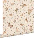 ESTAHome Behang Circus Figuren Blauw, Groen en Bruin - 50 x 900 cm