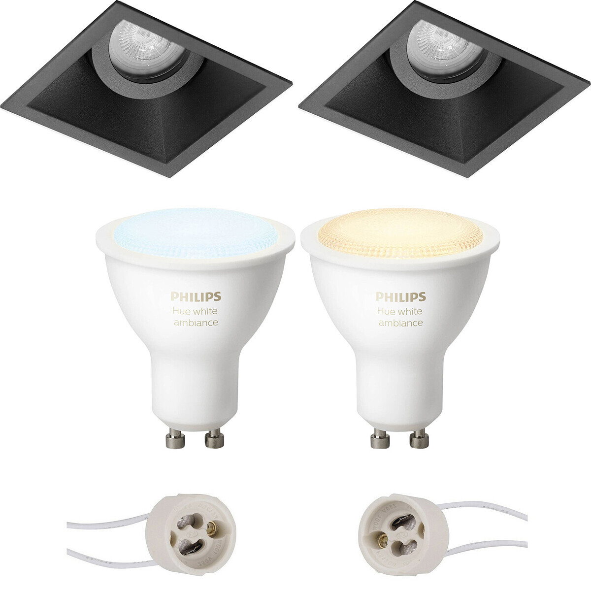 BES LED Pragmi Zano Pro - Inbouw Vierkant - Mat Zwart - Kantelbaar - 93mm - Philips Hue - LED Spot Set GU10 - White Ambiance - Bluetooth