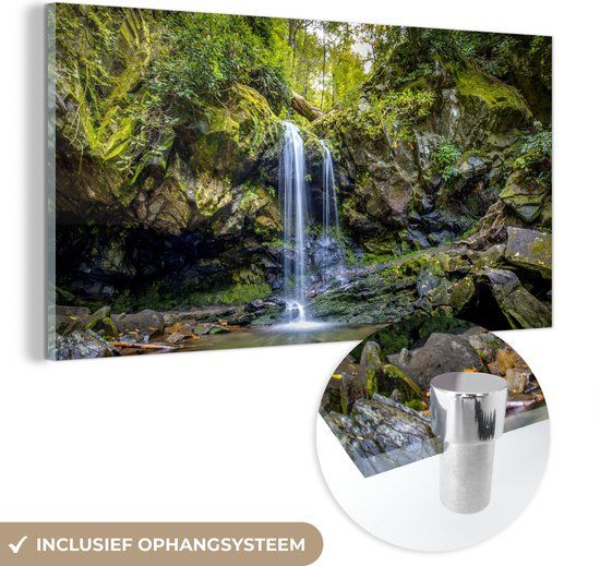 MuchoWow® Glasschilderij 120x60 cm - Waterval in Great Smoky Mountains - Acrylglas Schilderij