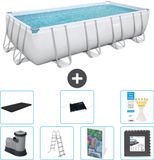 Bestway Rechthoekig Power Steel Zwembad - 549 x 274 x 122 - Grijs - Inclusief Pomp - Ladder - Afdekzeil - Solar Mat - Vloertegels - 8-delig