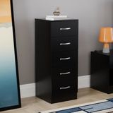 Vida Designs Smalle commode met 5 laden voor slaapkamer, slaapkamerkast (zwart)