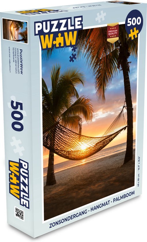 MuchoWow Puzzel Zonsondergang - Hangmat - Palmboom - Legpuzzel - Puzzel 500 stukjes