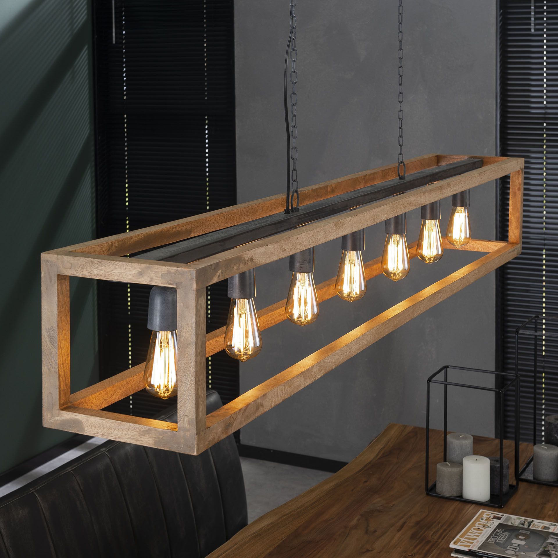 Gister&Vandaag Hanglamp - 7L - Rechthoek - Houten Frame