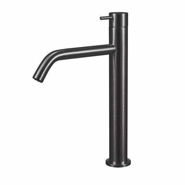 Qisani Flow verhoogde opbouw wastafelkraan 28.5cm hoog met 17.5cm uitloop Geborsteld Gun Metal 25602.04