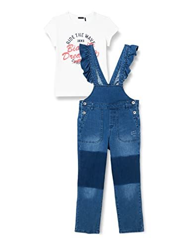 IKKS JUNIOR Tuinbroek met ruches en T-shirt - Stone Blue - 5 jaar