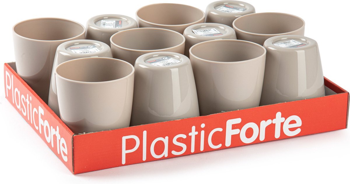 Forte Plastics 12x stuks Drinkglazen/limonade glazen taupe 400 ml - Sapglazen/waterglazen onbreekbaar kunststof voor kinderen