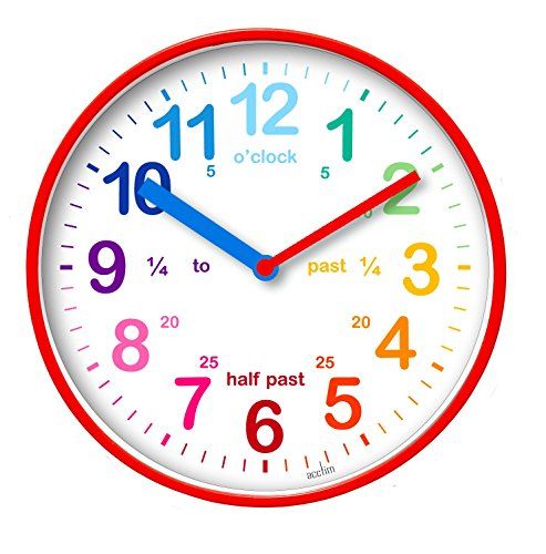 Acctim Wickford Kids Teaching Wandklok Quartz Regenboog Dial Quarter Markers Rood 20cm 22524