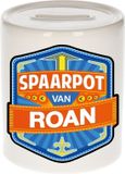 Bellatio Decorations Kinder spaarpot met naam - Roan - keramiek - met dop - wit