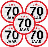 Bellatio Decorations 70 jaar leeftijd sticker - 5 stuks - rond - Dia 15 cm