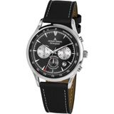 Jacques Lemans 1-2068A Heren Polshorloge Quartz Chronograph Retro Classic Zwart Leer Zilverkleurig Staal