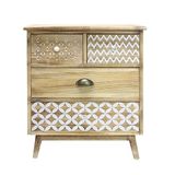 Rebecca Mobili Commode, chambre, meuble de salle de bain, 4 tiroirs bois paulownia, style shabby, maquillage lin - dimensions : 65 x 55,5 x 30 cm (h x l x p) - art. RE6618