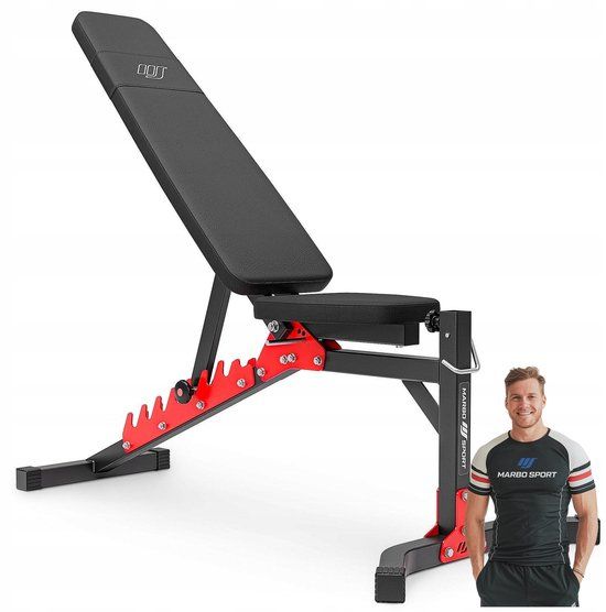 Marbo Sport - Fitnessbank - Workout Bench - MH-L115 2.0 - Halterbank voor krachttraining - Thuisgym en Home Gym - Max. 200 kg - Zwart-rood