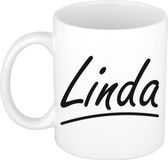 Bellatio Decorations Linda Naam koffiemok - beker - met sierlijke letters - wit