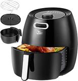 Uten Airfryer Heteluchtfriteuse, XXL, vetvrij, met houder, anti-aanbaklaag, instelbare temperatuur en timer, voorverwarmen, PDF-recepten, 1800 W, zwart