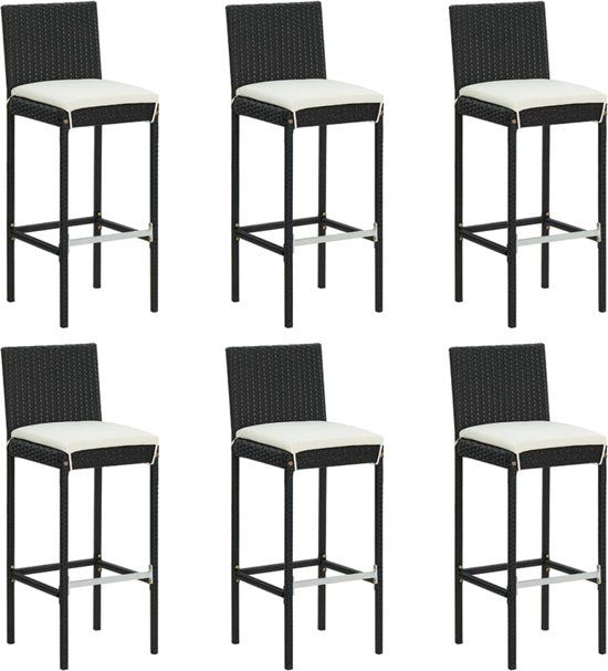 VidaXL Barkrukken 6 st met kussens poly rattan zwart