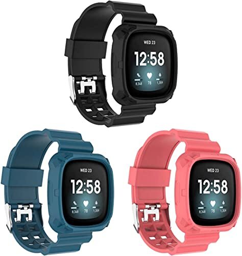 Chainfo compatibel met Fitbit Versa 3 / Fitbit Sense Watch Strap, Soft Silicone Replacement Watchband (3-Pack J)