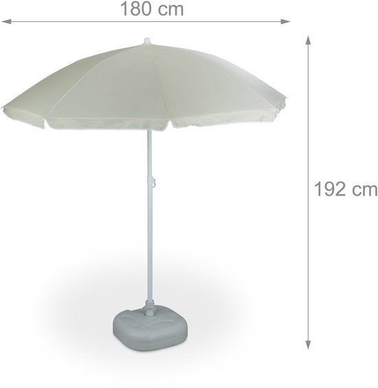 Relaxdays parasol met knikarm 180 cm - kantelbare strandparasol - ronde tuinparasol balkon - grijs