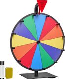Wiel van Fortuin - Roue avec support - Diamètre 30,5 cm - Avec 12 compartiments - Inscriptible et effaçable - Avec éponge et 2 marqueurs - En 6 couleurs