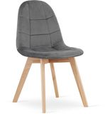 Oskar BORA Velvet Design Stoelen – Set van 4 – Donkergrijs Fluweel – Scandinavisch Design – Beukenhouten Poten – Max. 120 kg