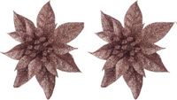 Cosy & Trendy Kerstboomversiering op clip donker beige glitter bloem 15 cm - 5 stuks