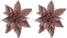 Cosy & Trendy Kerstboomversiering op clip donker beige glitter bloem 15 cm - 5 stuks