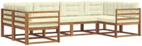 vidaXL - Bank loungeset - 6 zitplekken - Natuurlijk en crème - Acacia hout