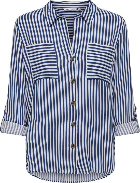 ONLY Blouse Onlyasmin Shirt L/s Wvn Noos - Blauw/Wit - Maat L