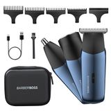 BarberBoss 3-in-1 Trimmerset voor heren, baard- en haartrimmer, neus- en oortrimmer, mini-scheerapparaat, elektrisch scheerapparaat voor heren, dubbele snelheidsregeling, QR-2212
