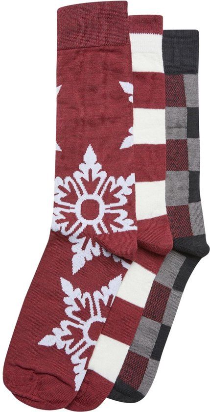 Urban Classics Christmas Snowflakes 3-Pack Sokken - 43/46 - Bordeaux rood