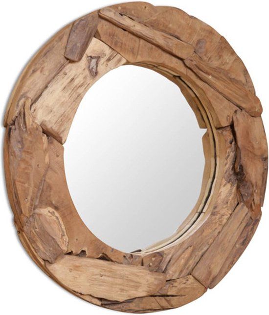 vidaXL Decoratieve Spiegel Rond 80 cm Teakhout