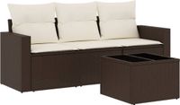 vidaXL - 4-delige - Loungeset - met - kussens - poly - rattan - bruin
