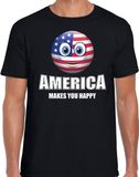 Bellatio Decorations America makes you happy landen t-shirt Amerika met emoticon - zwart - heren - Amerika landen shirt met Amerikaanse vlag - WK / Olympische spelen outfit / kleding M
